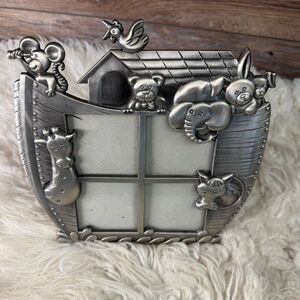 Vintage Pewter Noah’s Ark Picture Frame 4 Photo Section Animals Home Office